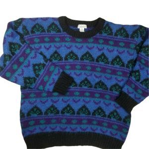 Vintage Gallagher Fair Isle Sweater Women Sz XL Mohair & Acrylic Geometric Blue